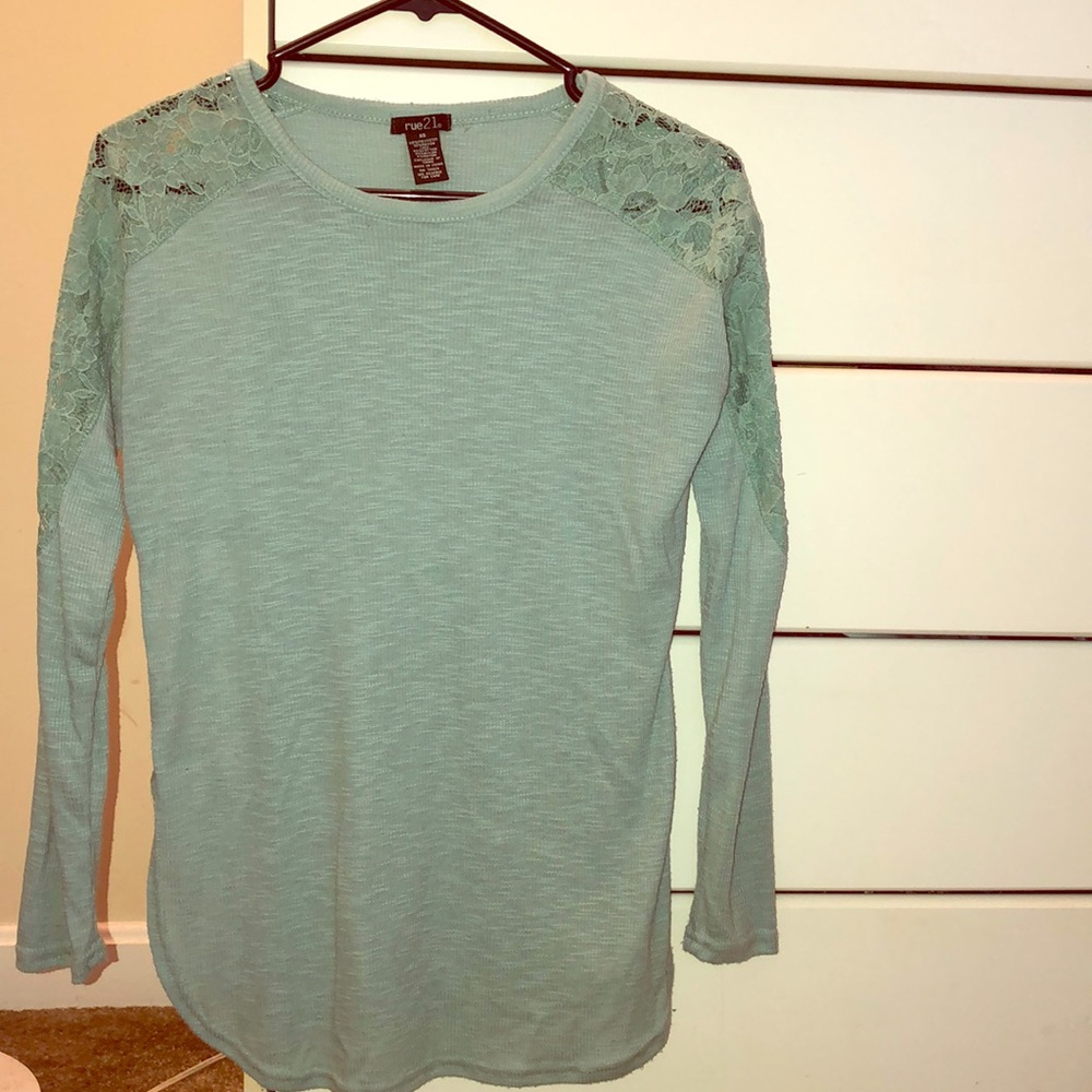 Rue 21 Teal long sleeve Lace Top (New Condition)